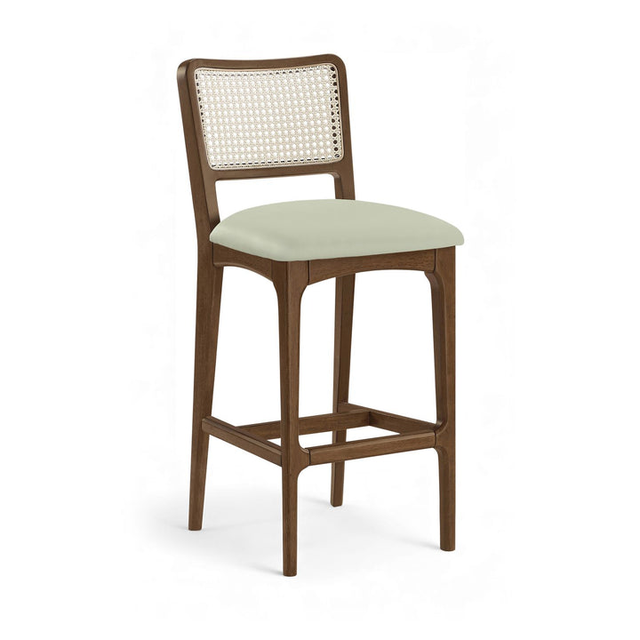 Atrium Cane Back And Vegan Leather Upholstered Bar Stool — Mint / Brushed Brown