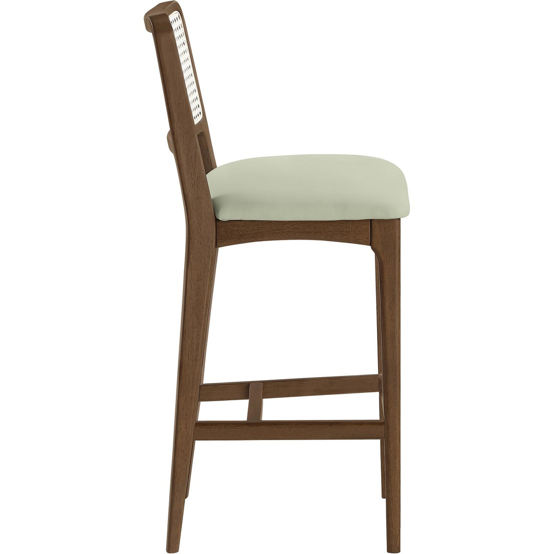 Atrium Cane Back And Vegan Leather Upholstered Bar Stool — Mint / Brushed Brown