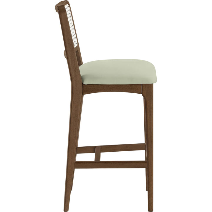 Atrium Cane Back And Vegan Leather Upholstered Bar Stool — Mint / Brushed Brown