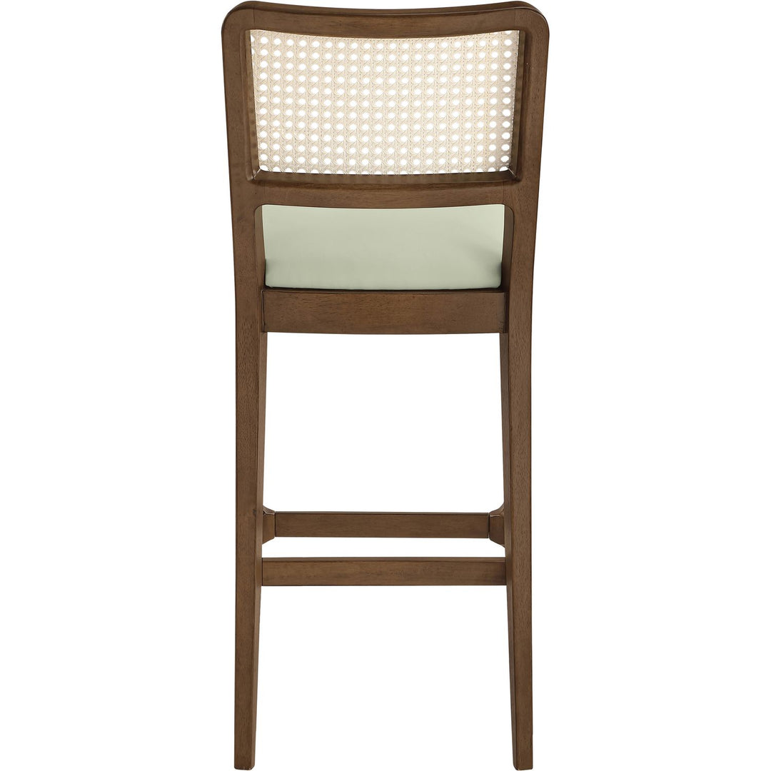 Atrium Cane Back And Vegan Leather Upholstered Bar Stool — Mint / Brushed Brown