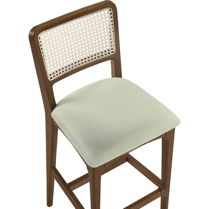 Atrium Cane Back And Vegan Leather Upholstered Bar Stool — Mint / Brushed Brown