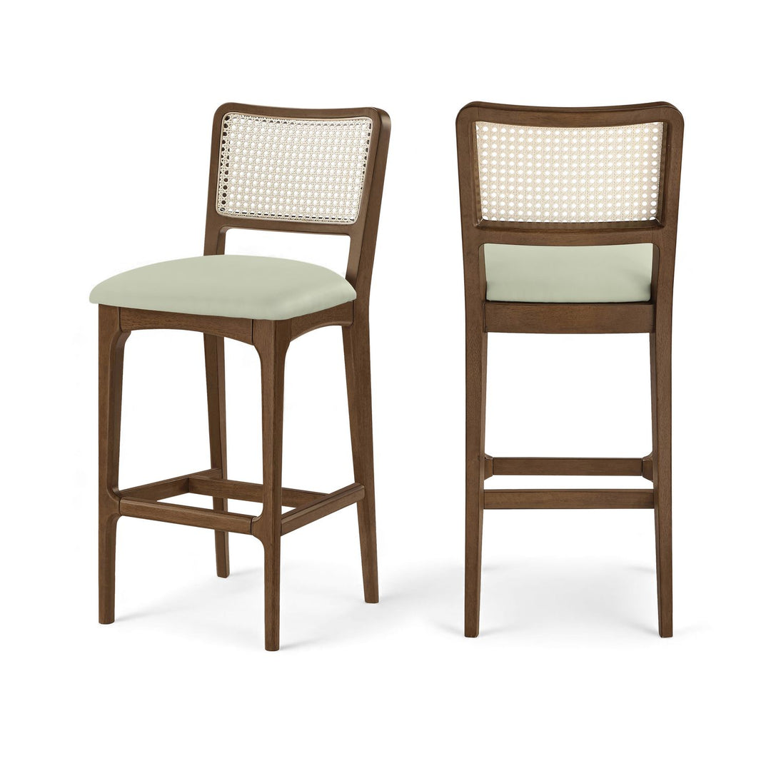 Atrium Mint Cane Back And Vegan Leather Upholstered Bar Stool