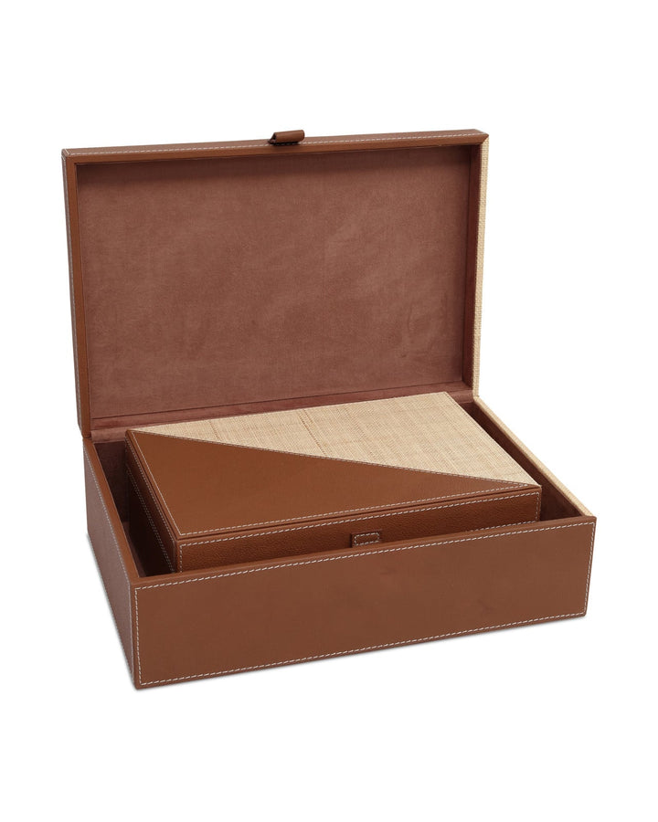 Boxes Leather & Raffia Box Set of 2