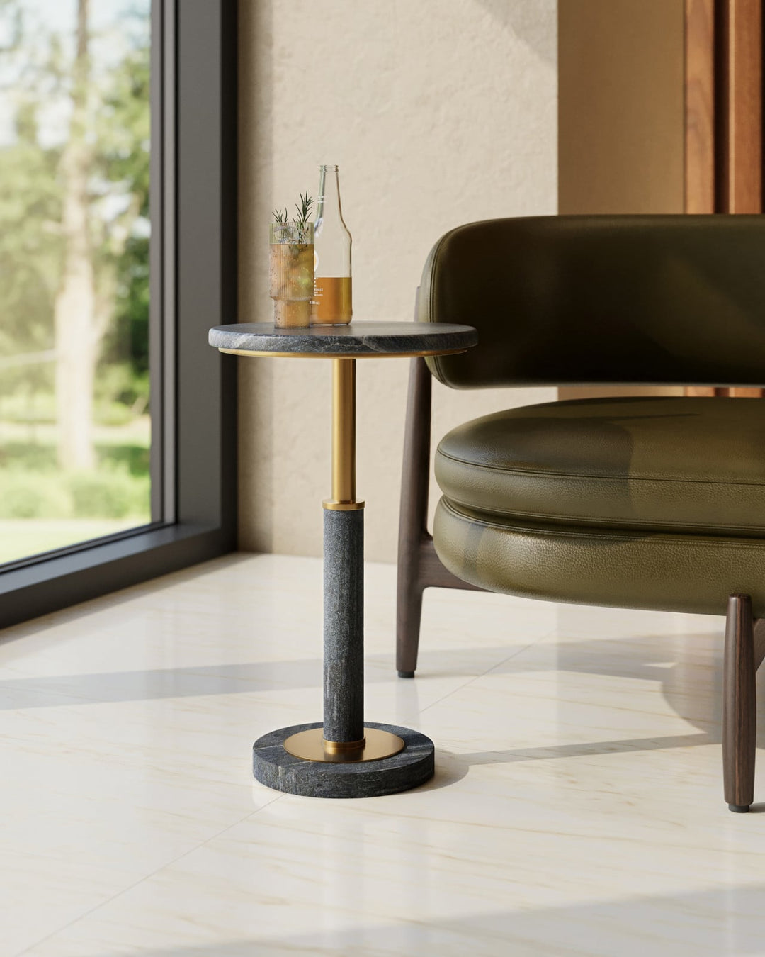 Side Tables Miles Black Marble Accent Table