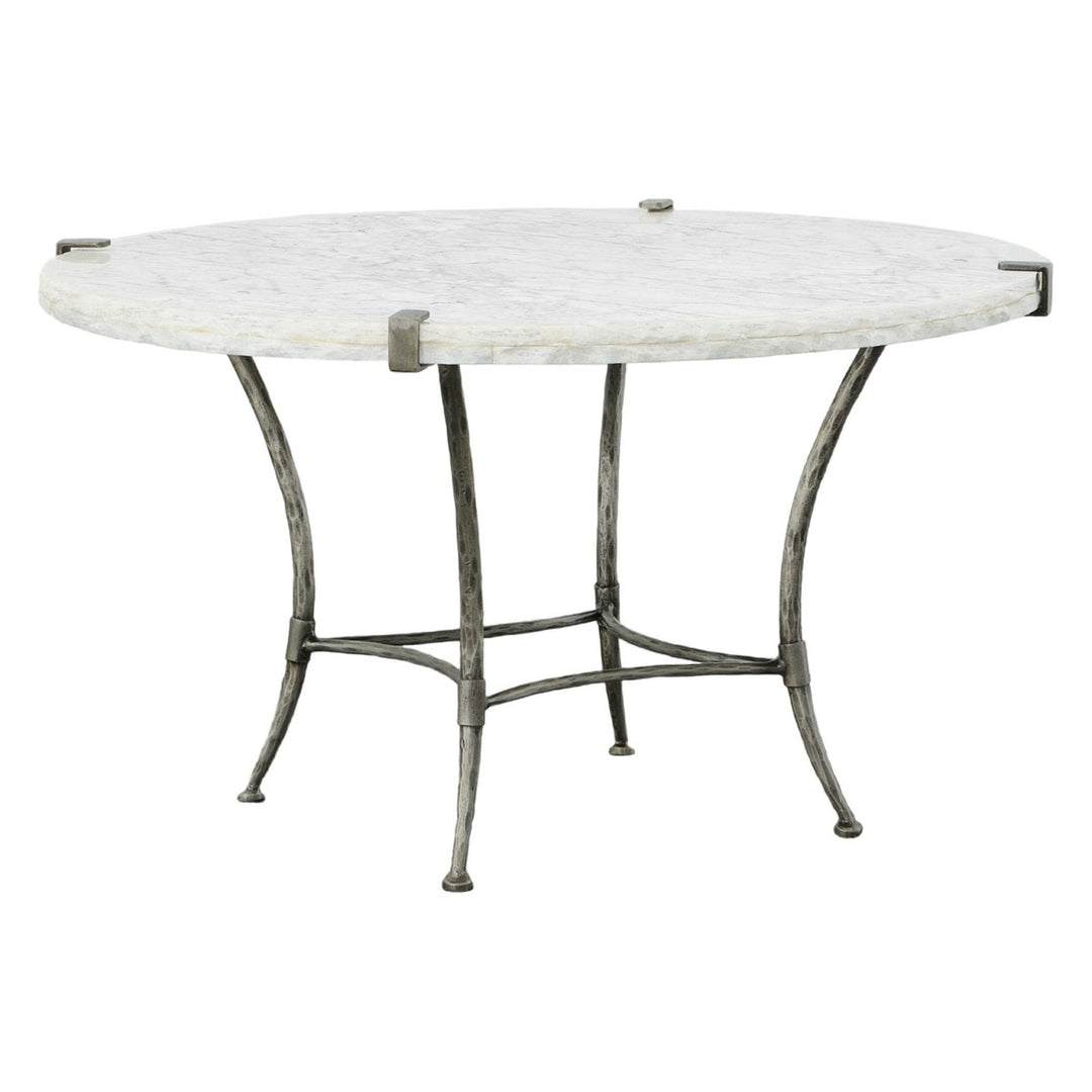 Palermo Round Cocktail Table - Chiseled White Marble, Stainless Steel