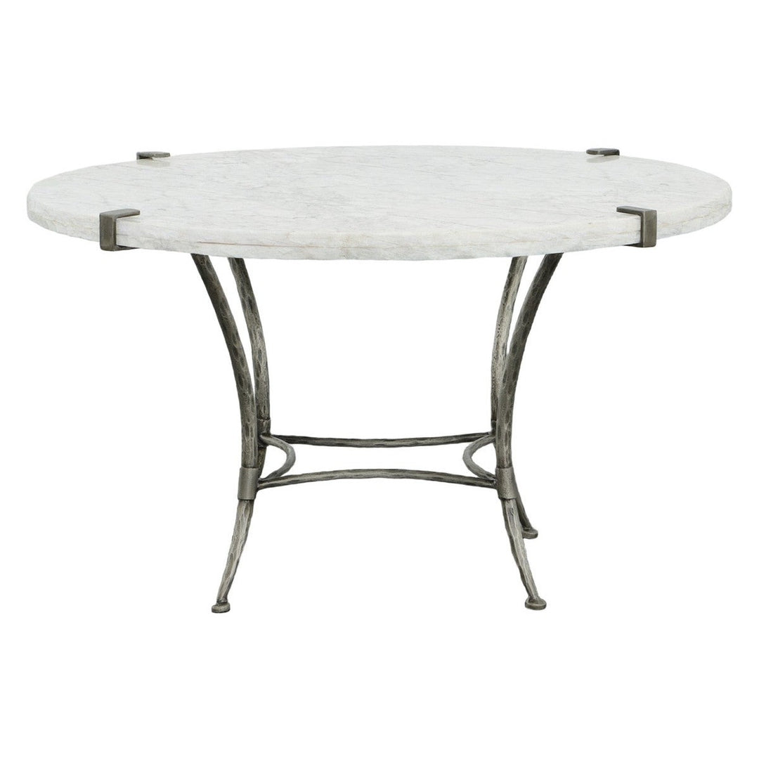 Palermo Round Cocktail Table - Chiseled White Marble, Stainless Steel