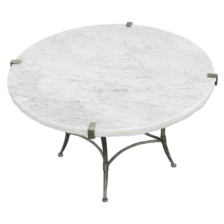 Palermo Round Cocktail Table - Chiseled White Marble, Stainless Steel