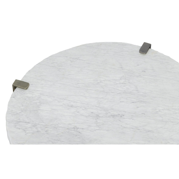 Palermo Round Cocktail Table - Chiseled White Marble, Stainless Steel