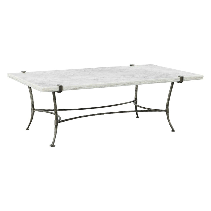 Palermo Rectangular Cocktail Table - Chiseled White Marble, Stainless Steel