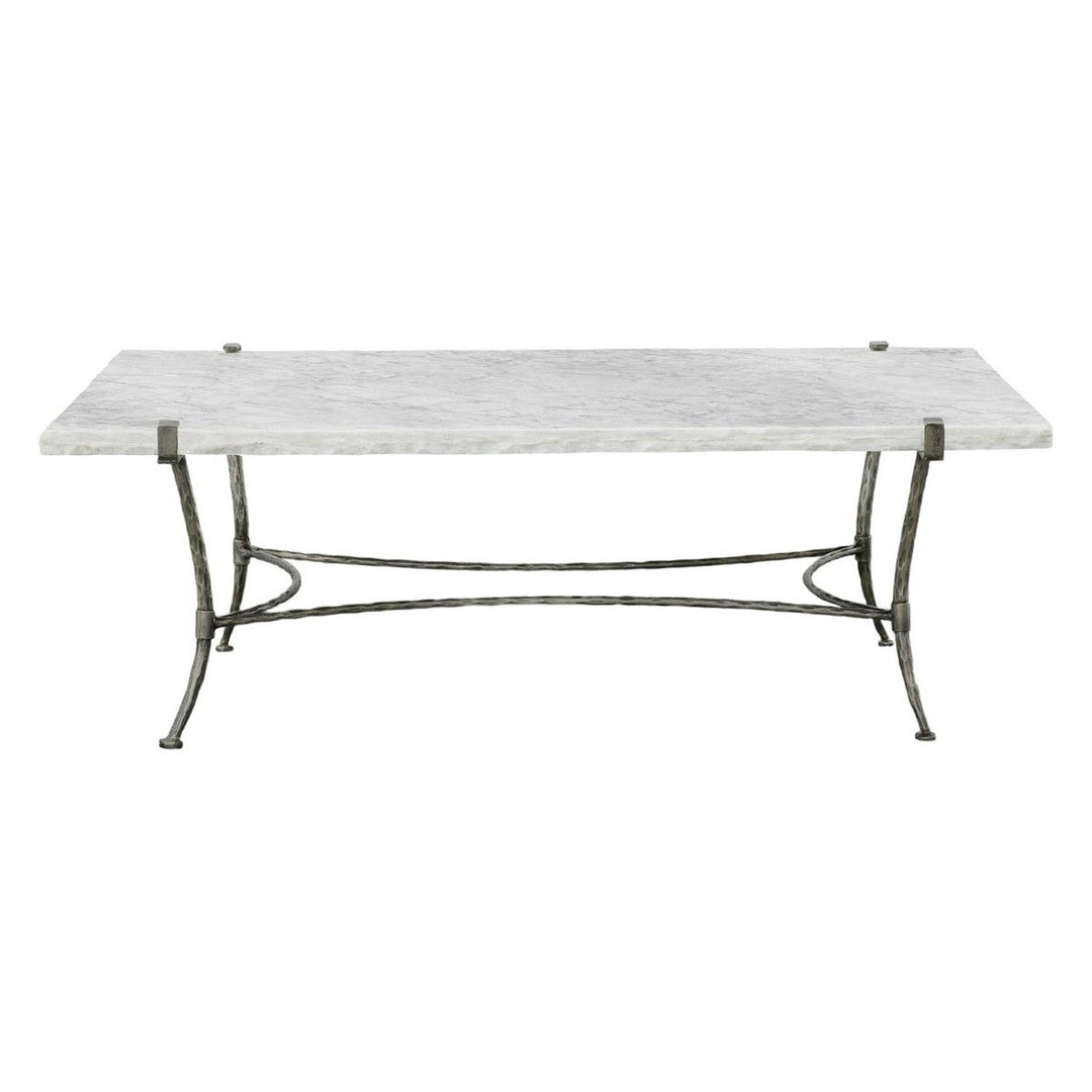 Palermo Rectangular Cocktail Table - Chiseled White Marble, Stainless Steel