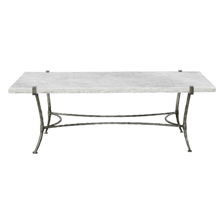 Palermo Rectangular Cocktail Table - Chiseled White Marble, Stainless Steel