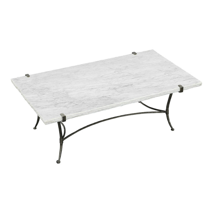 Palermo Rectangular Cocktail Table - Chiseled White Marble, Stainless Steel