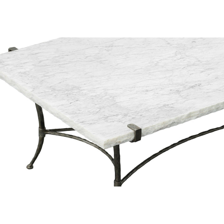 Palermo Rectangular Cocktail Table - Chiseled White Marble, Stainless Steel