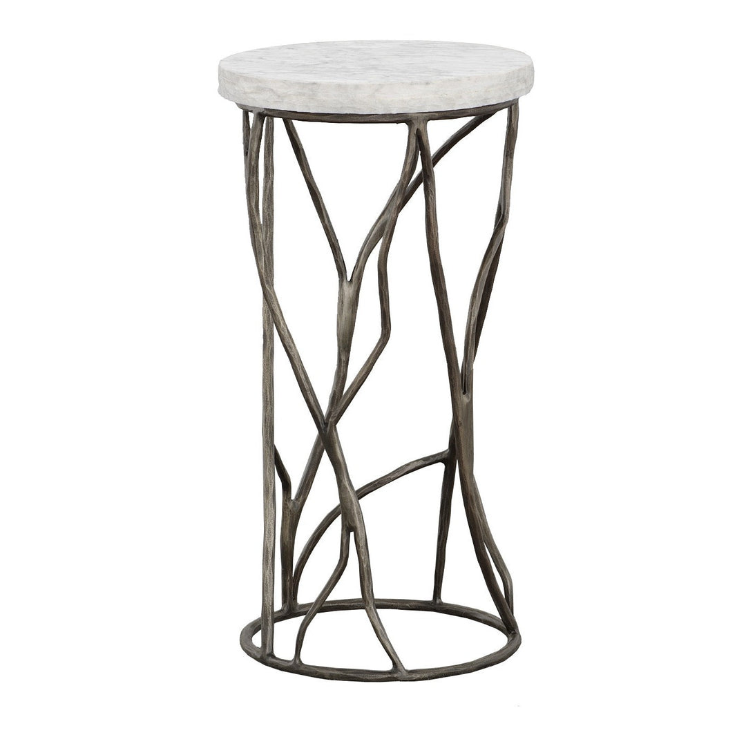 Palermo Drink Table - Chiseled White Marble,Stainless Steel