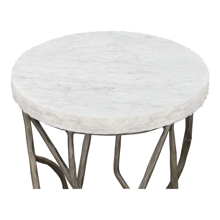 Palermo Drink Table - Chiseled White Marble,Stainless Steel