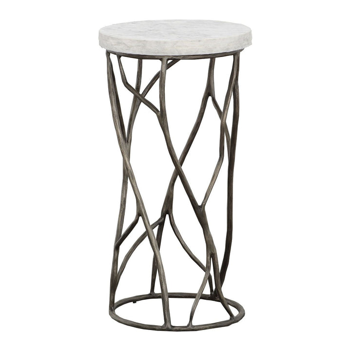 Palermo Drink Table - Chiseled White Marble,Stainless Steel