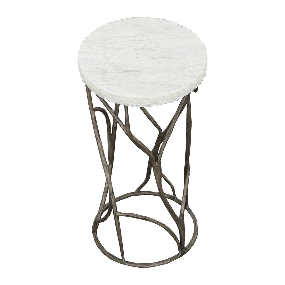 Palermo Drink Table - Chiseled White Marble,Stainless Steel