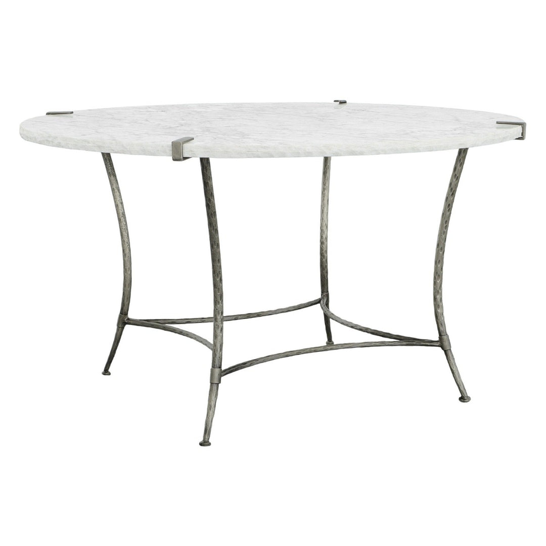 Palermo Round Dining Table - Chiseled White Marble, Stainless Steel