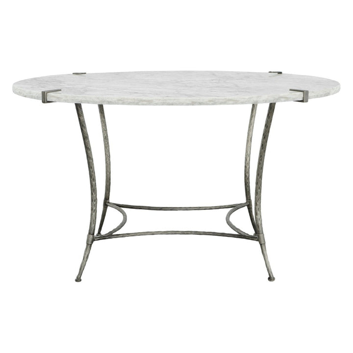 Palermo Round Dining Table - Chiseled White Marble, Stainless Steel