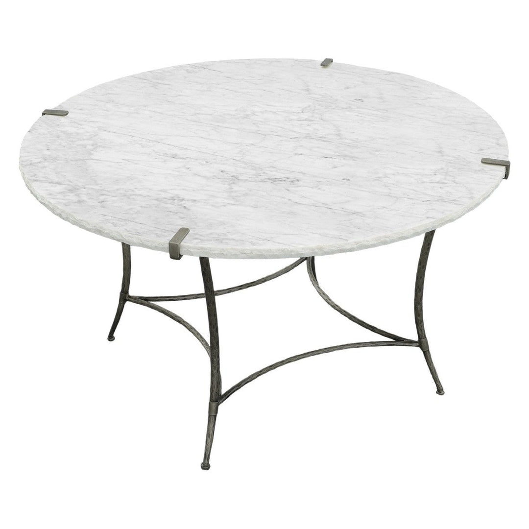 Palermo Round Dining Table - Chiseled White Marble, Stainless Steel