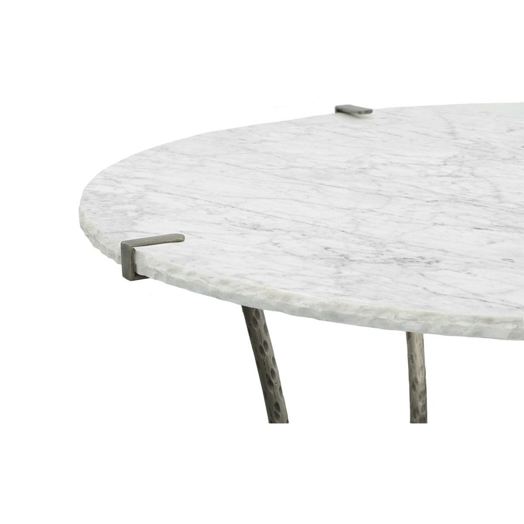 Palermo Round Dining Table - Chiseled White Marble, Stainless Steel