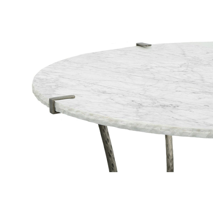 Palermo Round Dining Table - Chiseled White Marble, Stainless Steel