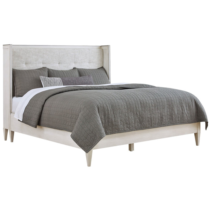 Camille King Bed - Linen - Walnut Solids