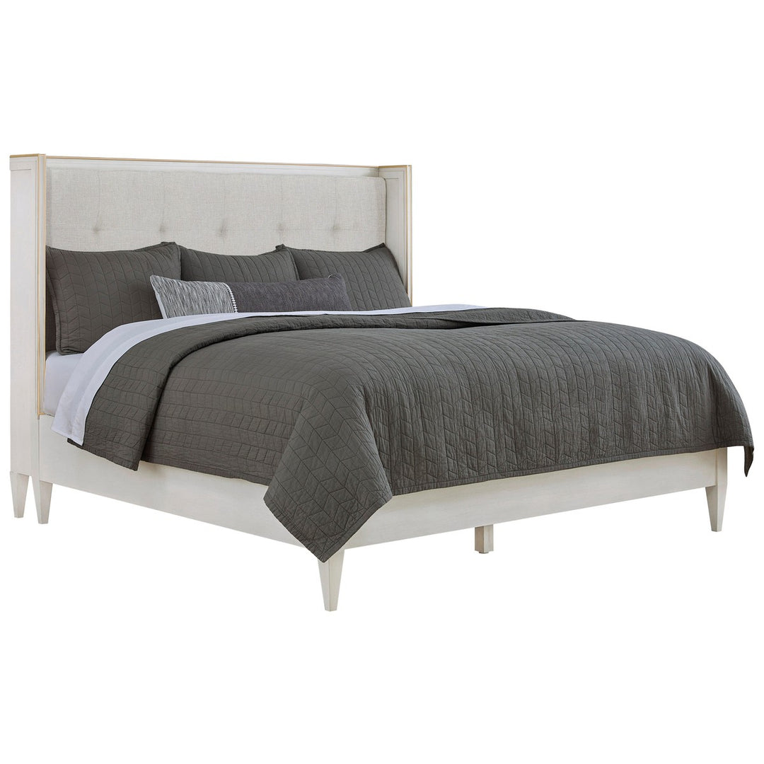 Camille Queen Bed - Linen - Walnut Solids