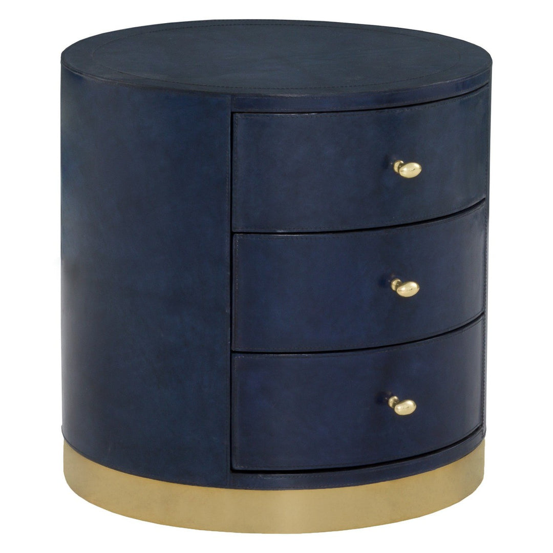 Harper Round End Table - Leather,Metal Accents