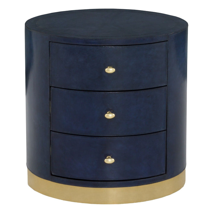 Harper Round End Table - Leather,Metal Accents