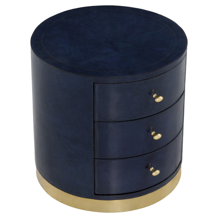 Harper Round End Table - Leather,Metal Accents