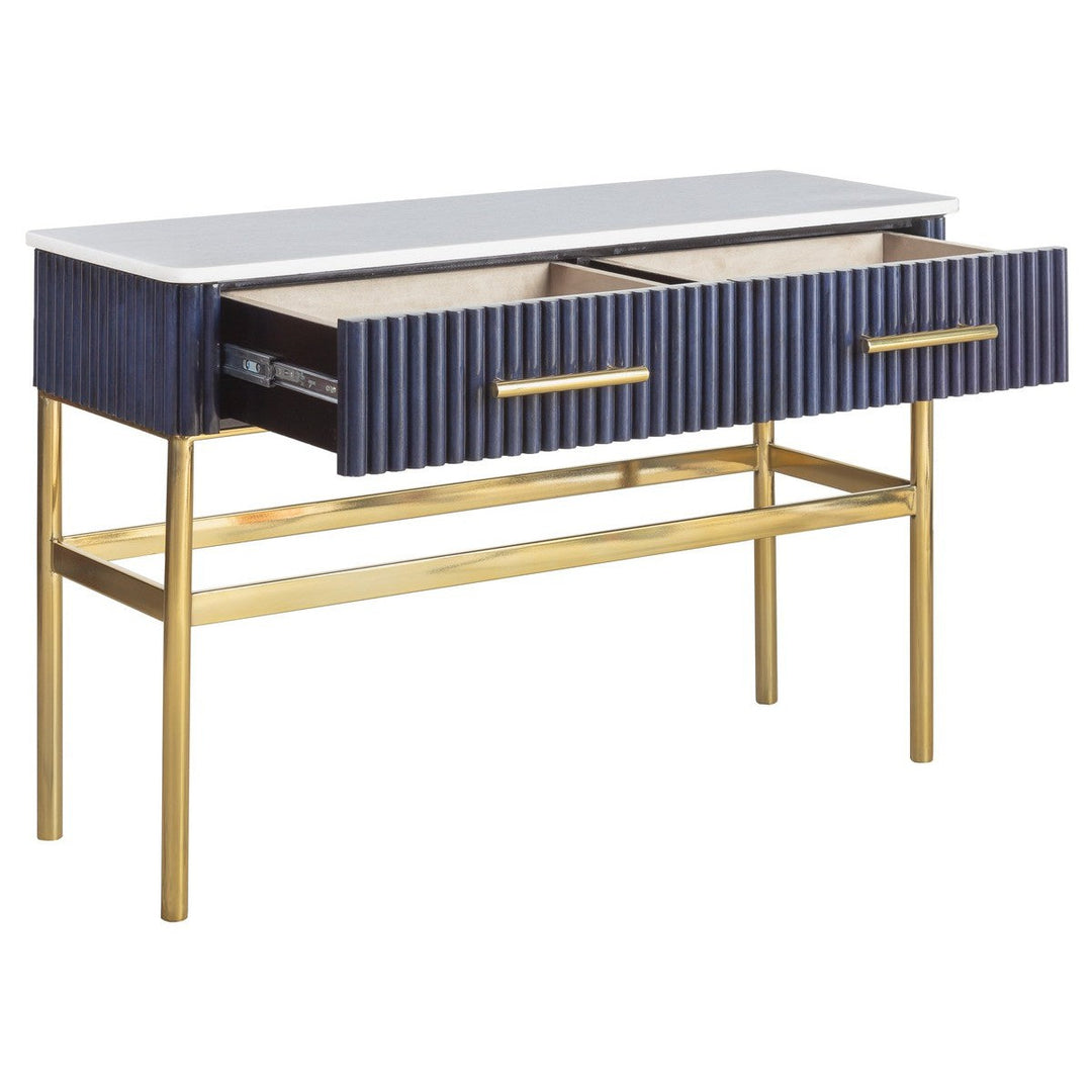 Harper Console Table - Leather,Metal Accents,Marble