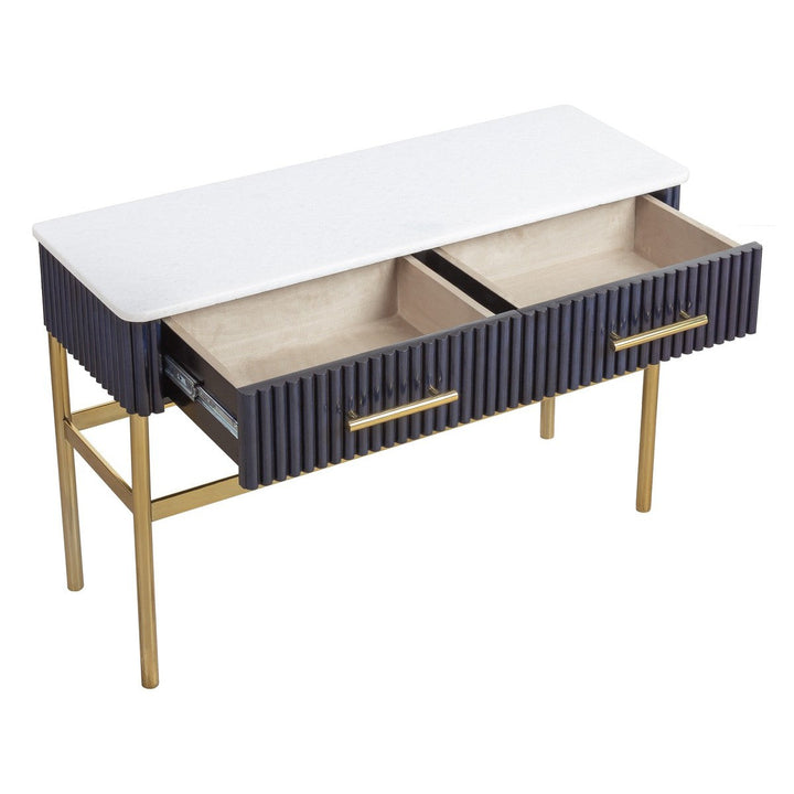 Harper Console Table - Leather,Metal Accents,Marble