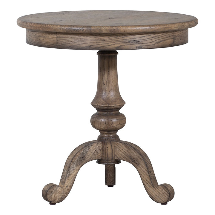 Arcadian Round Pedestal End Table - Burnished Oak - White Oak Solids