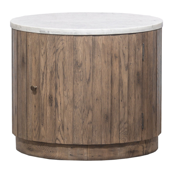 Arcadian Drum End Table - Burnished Oak - White Oak Solids & Carrara Marble