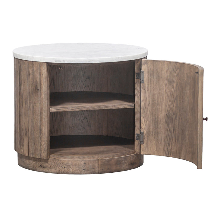 Arcadian Drum End Table - Burnished Oak - White Oak Solids & Carrara Marble