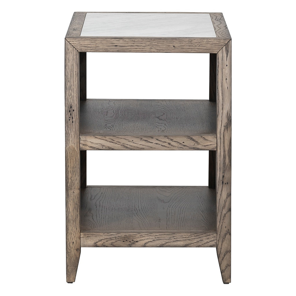 Arcadian Rectangular End Table - Burnished Oak - White Oak Solids & Carrara Marble