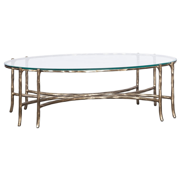 Monier Cocktail Table - Antique Gold - Faux-Bois Metal,Glass Top