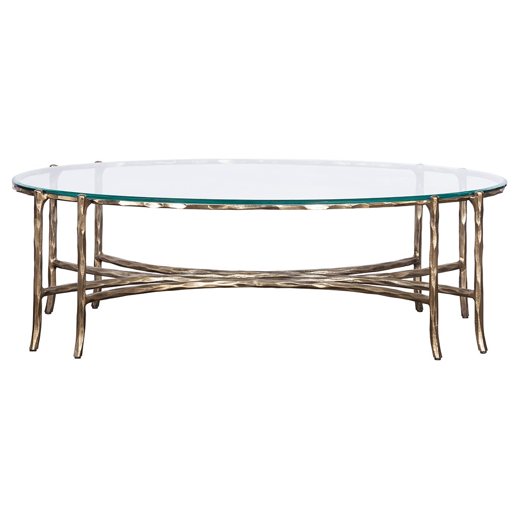 Monier Cocktail Table - Antique Gold - Faux-Bois Metal,Glass Top