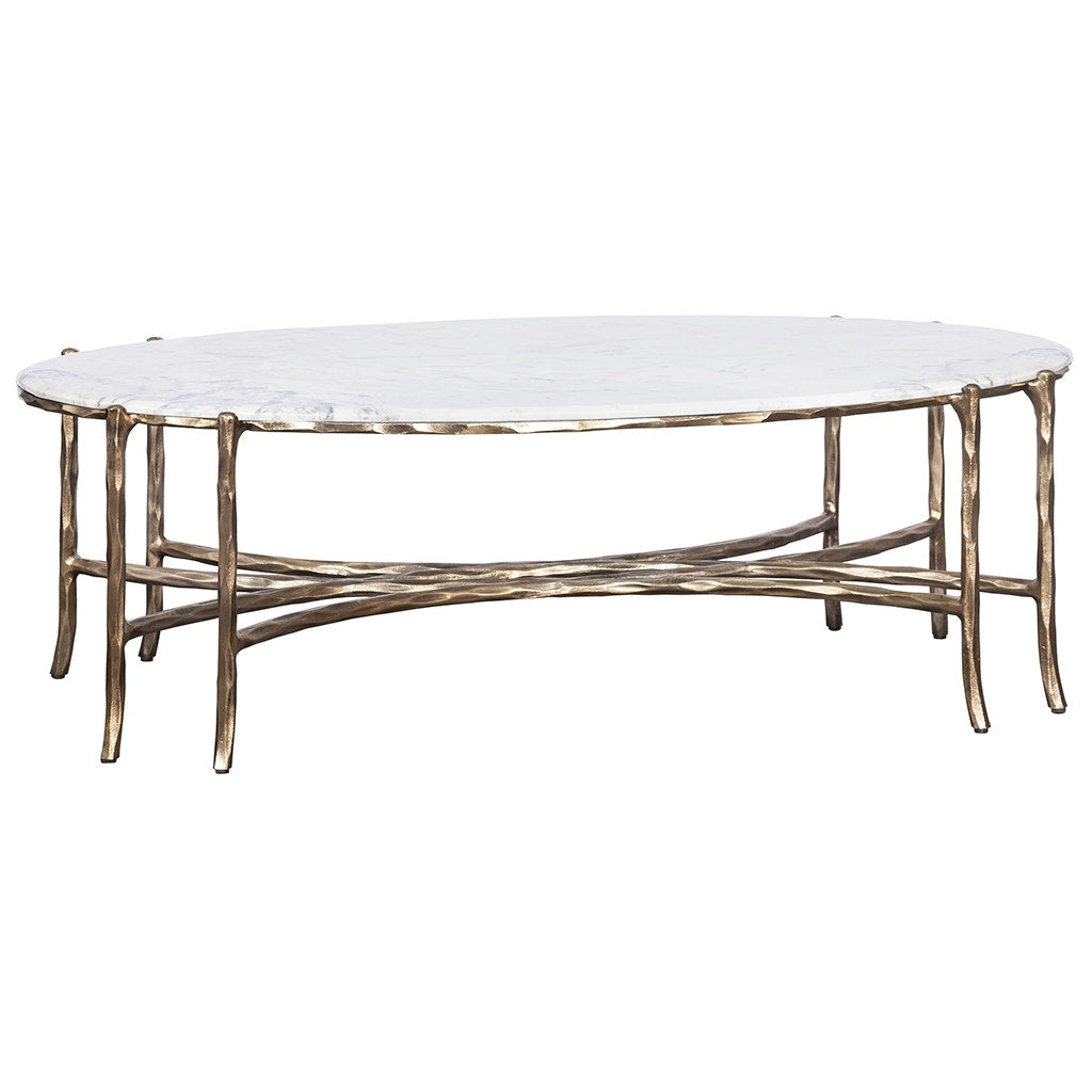 Monier Cocktail Table - Antique Gold - Faux-Bois Metal,Calcutta Stone