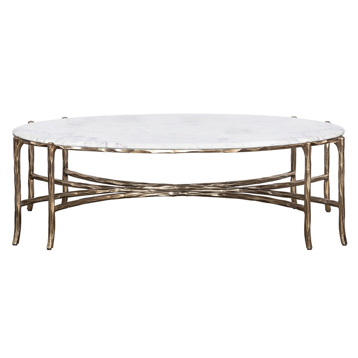 Monier Cocktail Table - Antique Gold - Faux-Bois Metal,Calcutta Stone