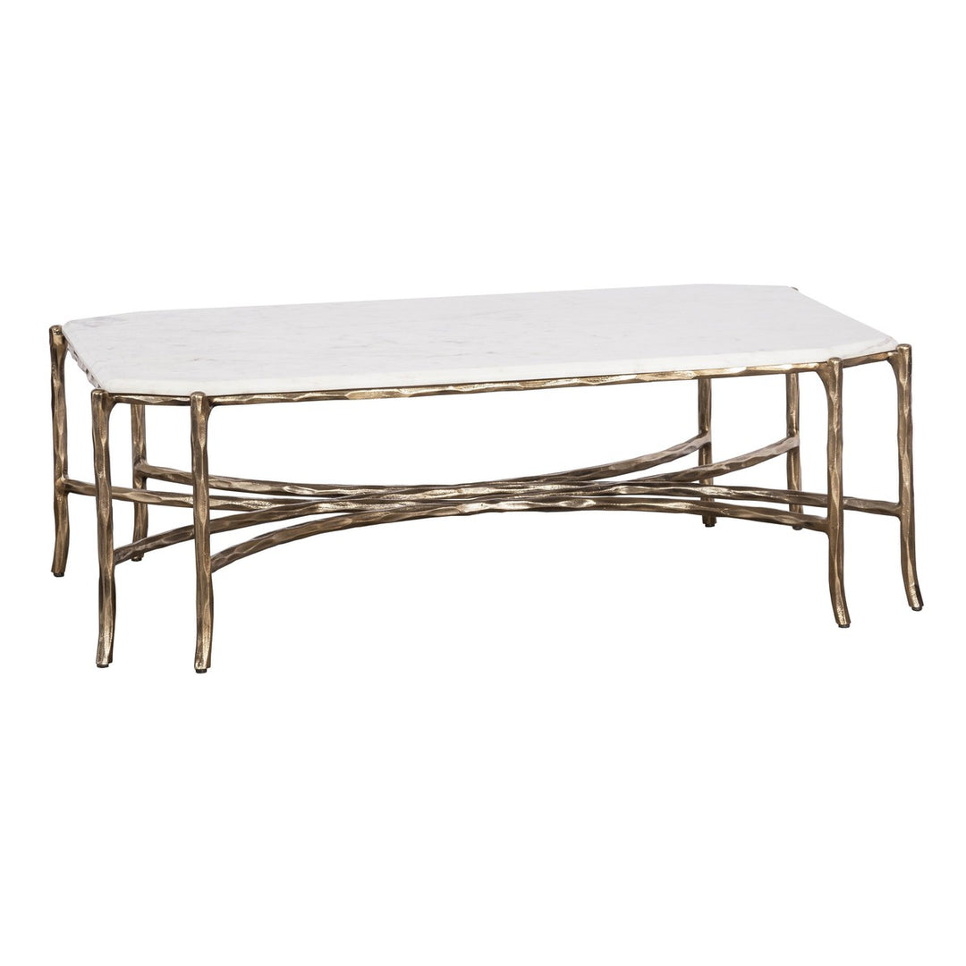 Monier Cocktail Table - Antique Gold - Faux-Bois Metal,Calcutta Stone