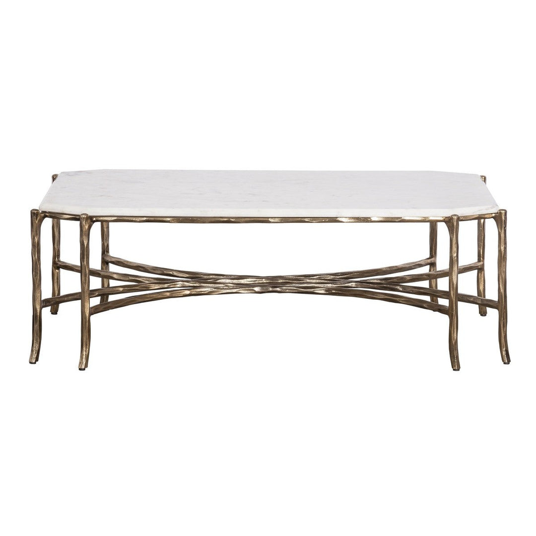 Monier Cocktail Table - Antique Gold - Faux-Bois Metal,Calcutta Stone