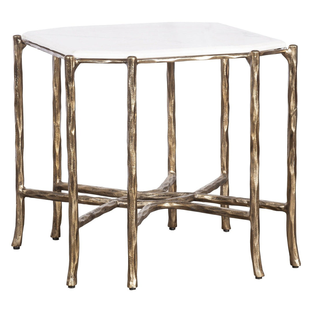 Monier End Table - Antique Gold - Faux-Bois Metal,Calcutta Stone