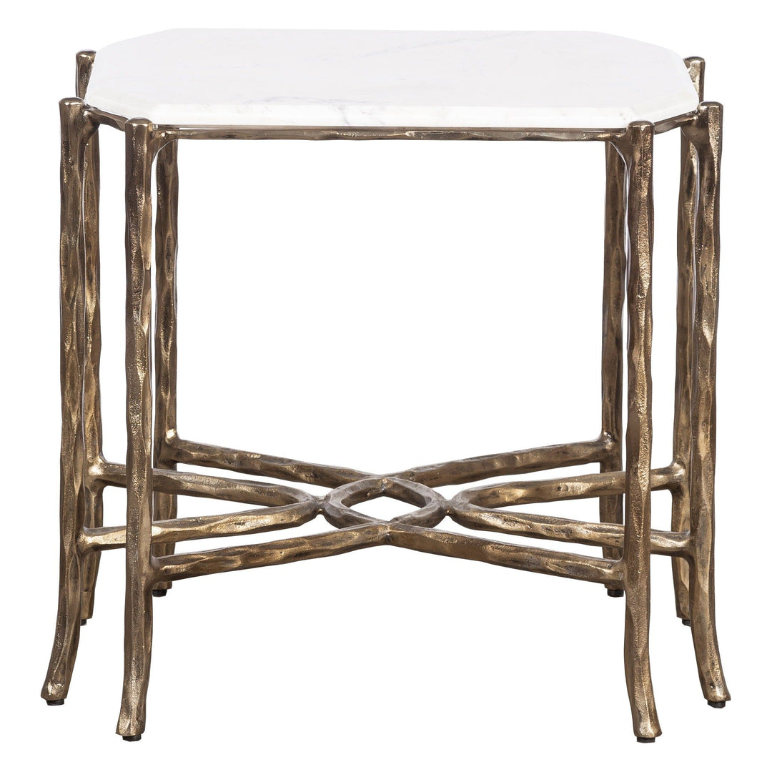 Monier End Table - Antique Gold - Faux-Bois Metal,Calcutta Stone