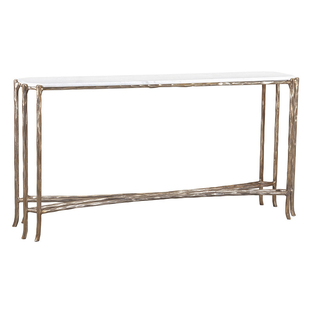 Monier Hall Console Table - Antique Gold - Faux-Bois Metal,Calcutta Stone