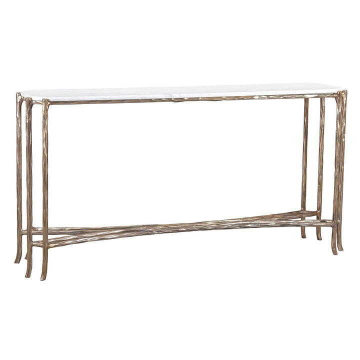 Monier Hall Console Table - Antique Gold - Faux-Bois Metal,Calcutta Stone