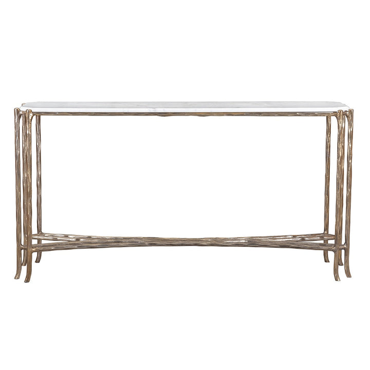 Monier Hall Console Table - Antique Gold - Faux-Bois Metal,Calcutta Stone