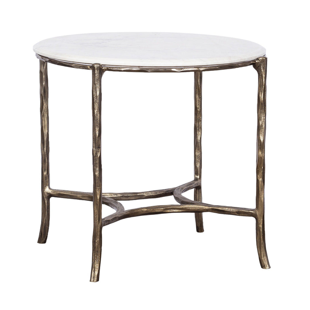 Monier Chairside Table - Antique Gold - Faux-Bois Metal,Calcutta Stone