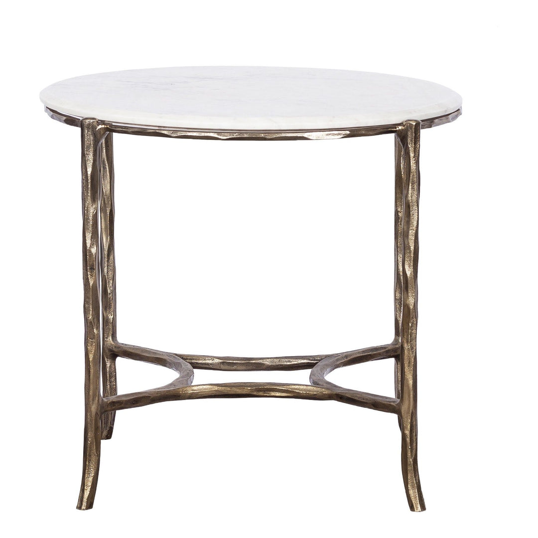 Monier Chairside Table - Antique Gold - Faux-Bois Metal,Calcutta Stone